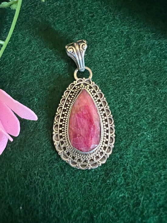 Artisan Crafted Jewelry - Sterling Silver Teardrop Faceted Rhodochrosite Pendant